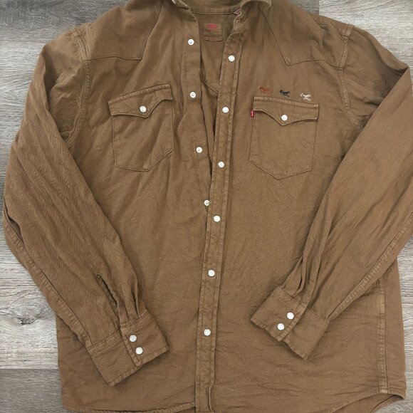 Men's Levi Classic Standard Fit Western Button Up Shirt Angler Otter Overdyed L - Picture 3 of 7